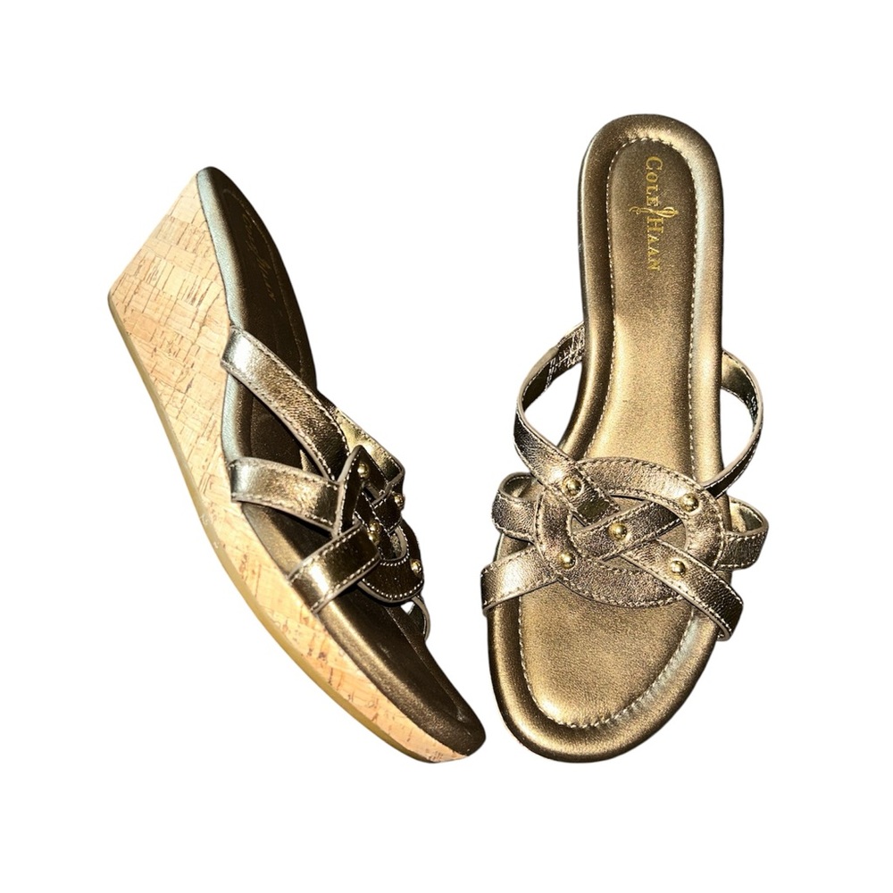 Cole Haan Bronze Wedge Sandals with Decorative Straps